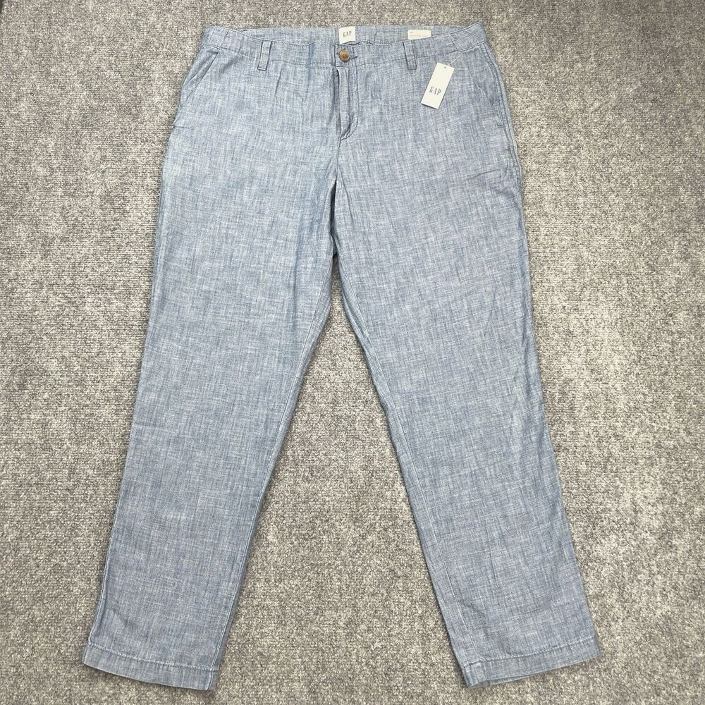 Gap Girlfriend Khaki Pants Womens 14 Blue Chambray Ankle 36X28 Cotton NEW W Tags
